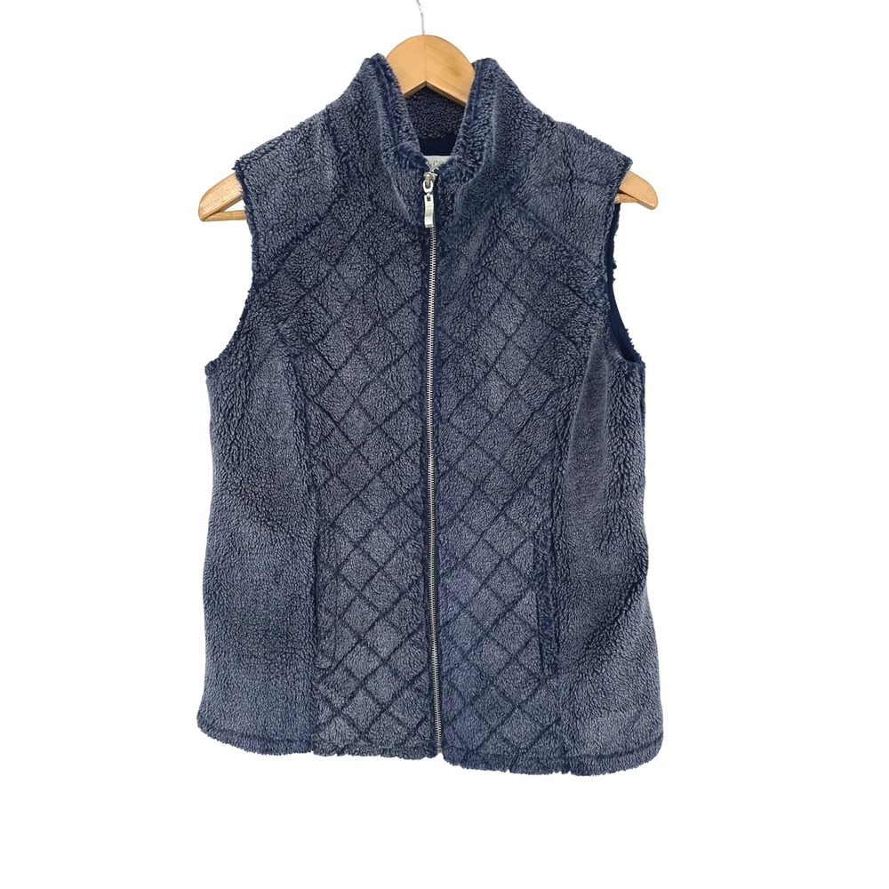d&co ACTIVE Fleece Vest Women XXS Blue Quilted Full Zip Mock Neck Cozy Cabin